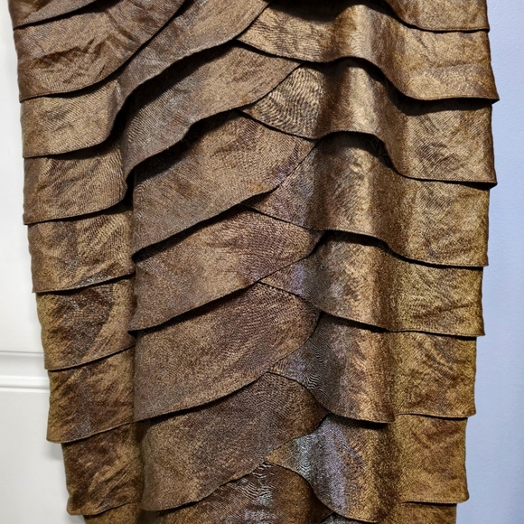 Adrianna Papell Cocktail Dress 12P - Shimmery Brown Tiered Ruffles - Like New - Picture 5 of 5